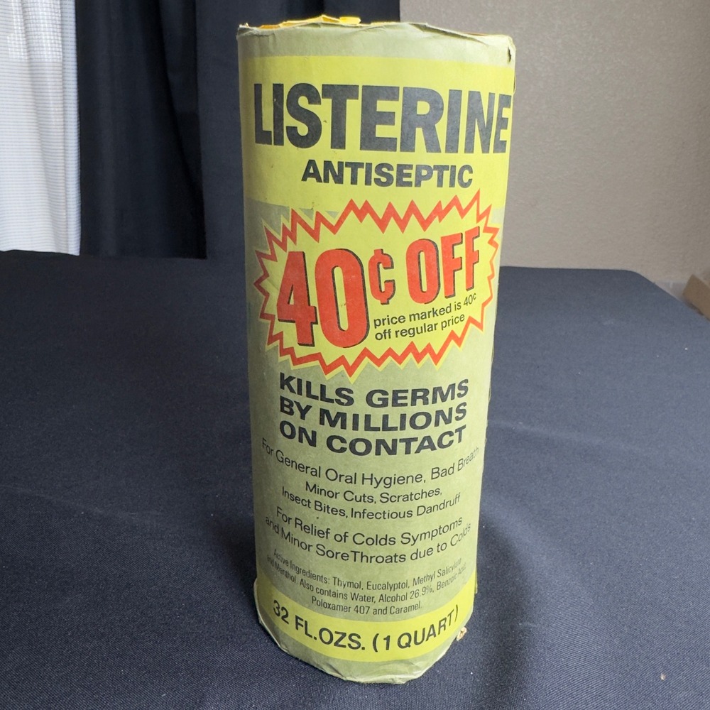 Vintage Listerine Antiseptic 32oz Glass Bottle Original Paper Wrapper Sealed NOS